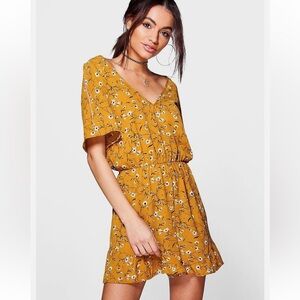 Boohoo Floral Mustard Romper